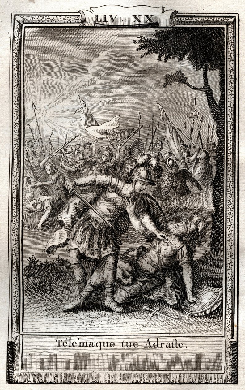 Telemaque megöli Adrastét – Monnet 1798-as metszete Francois de Salignac de La Mothe-Fenelon dit Fenelon „Les Aventures de Telemaque, fils d