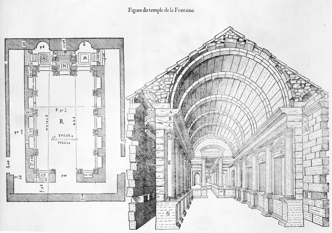 A szökőkút temploma, az 1560-ban megjelent Jean Poldo dAlbenas által készített Discours historial de lantique et illustre cite de Nismes illusztrációja alkotó: French School