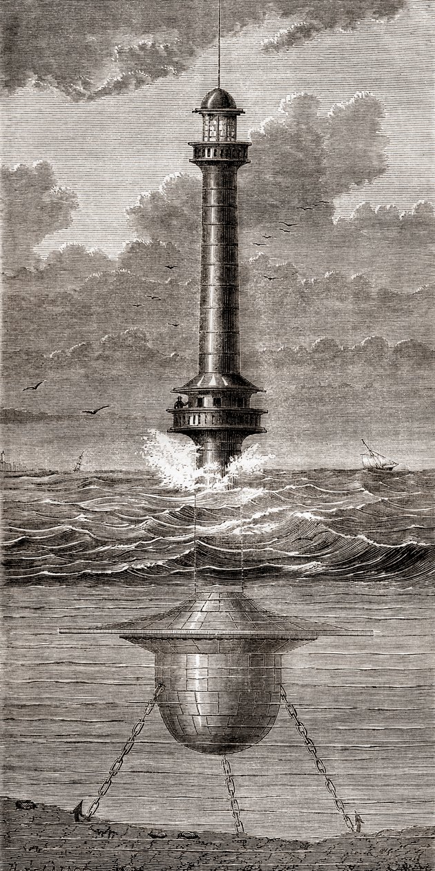A 19. századi úszó világítótorony Liverpool kikötőjének bejáratánál, Angliában, a "Les Merveilles de la Science"-ből, 1870 körül (metszet) alkotó: French School