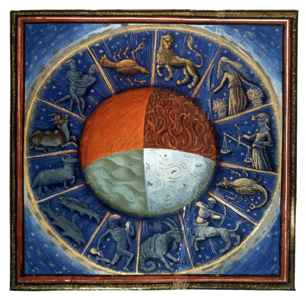 A 4 elem és az állatöv, 1450 körül (miniatúra) alkotó: French School