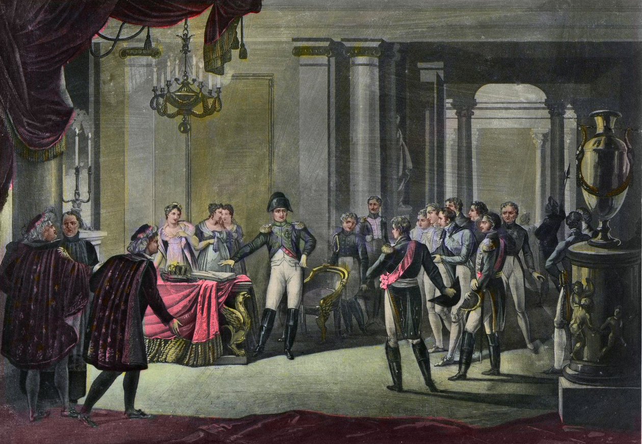 Napóleon lemondása Fontainebleau-ról 1814 áprilisában – Napóleon lemondása Fontainebleau-ban 1814 alkotó: French School