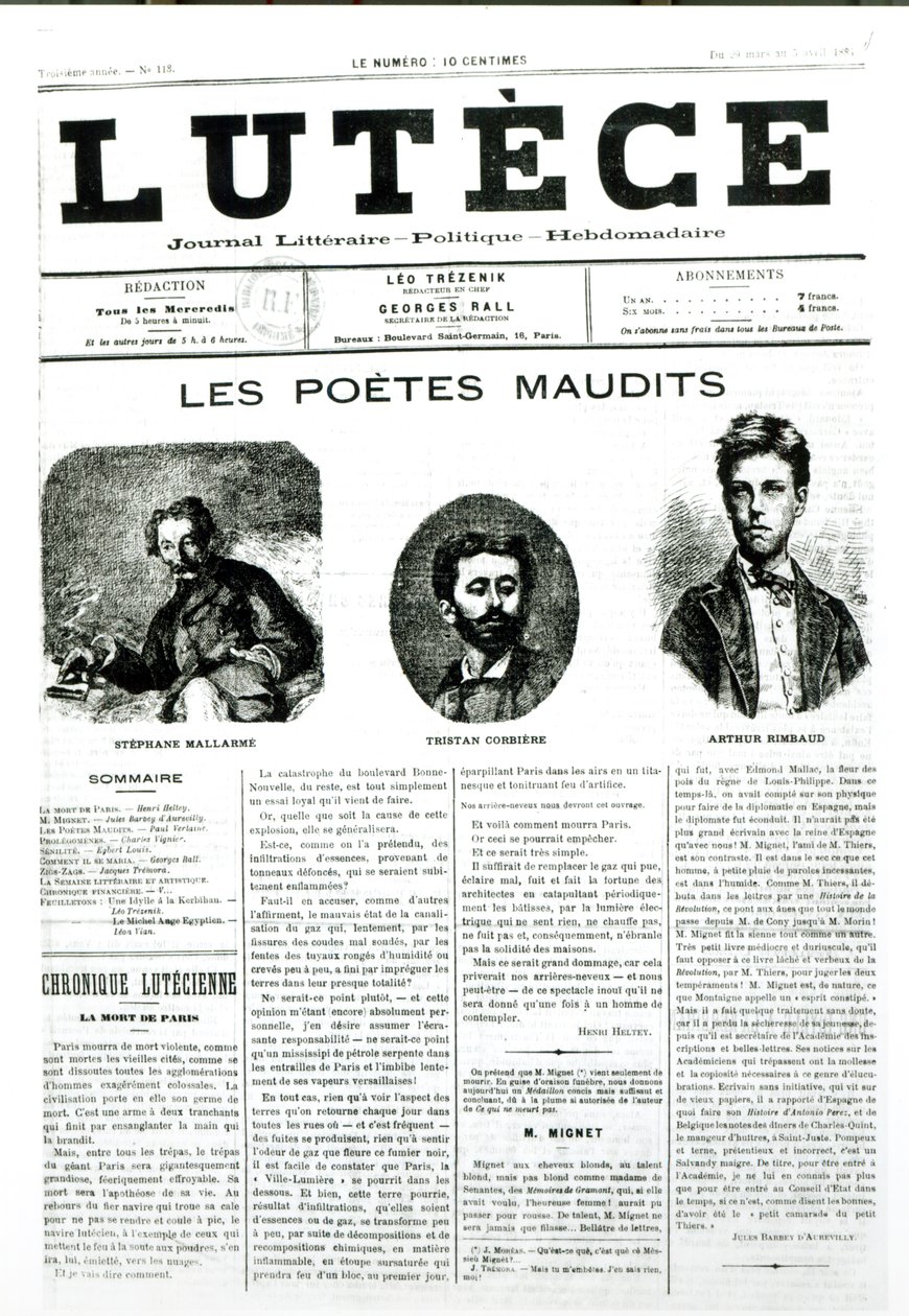Az elátkozott költők, a Lutece című újság címlapja, 1884 alkotó: French School