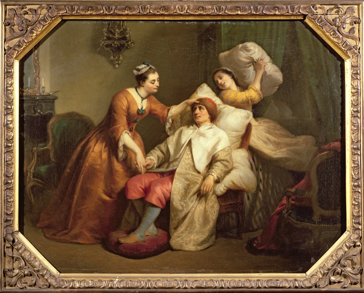 Bonneval színész Argan szerepében a Molieres Le Malade Imaginaire című darabban alkotó: French School