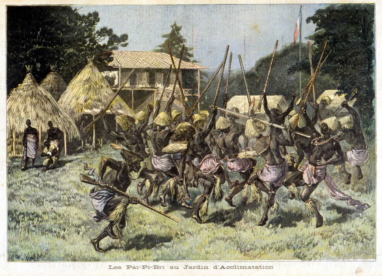 Az afrikaiak Pai-Pi-Bri az akklimatizáció kertjében – a „Le Petit Journal” 1893.08.05-i kiadványában (metszet) alkotó: French School