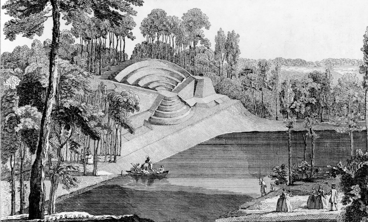 A Claremont-i Amfiteátrum, 6 Leagues Londonból, a Details des Nouveaux Jardins a la Mode-ból, George Louis le Rouge, megjelent 1770-87 körül alkotó: French School