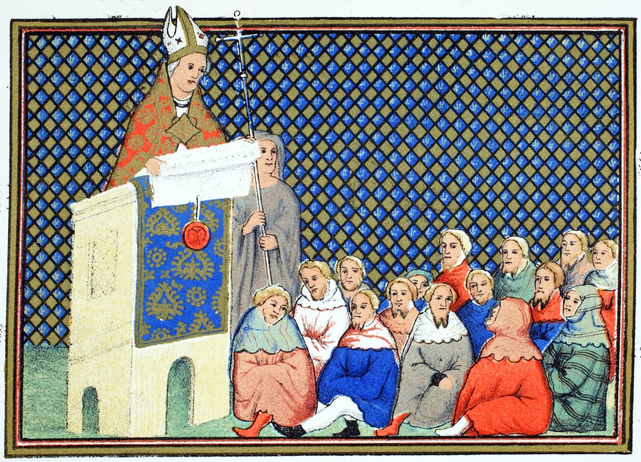 A canterburyi érsek az angol nemességnek prédikál II. Richárd ellen, fakszimile másolat a Le Prinse et Mort du Roy Richartból Jean Cretontól, újranyomva XIX. alkotó: French School