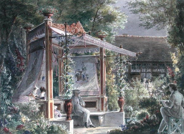 Jacques Ignace Hittorff építész (1792-1867) párizsi kertjében (guache papíron) alkotó: French School