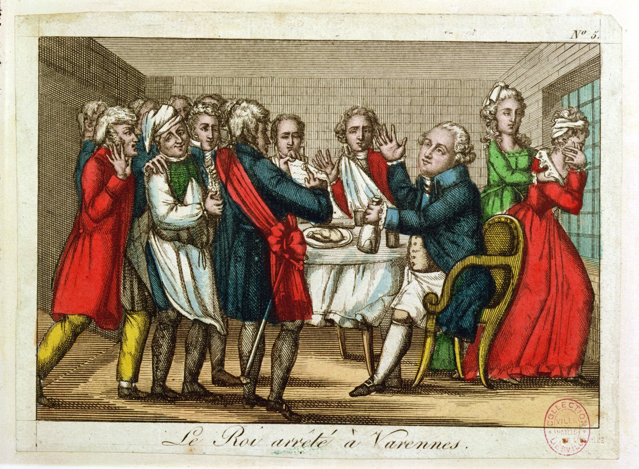 XVI. Lajos (1754-93) letartóztatása Varennes-ben, 1791. június 22. alkotó: French School