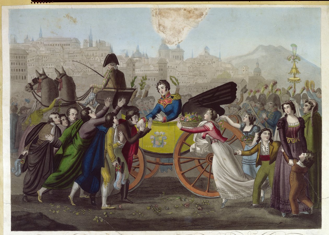 Juan Facundo Quiroga (1790-1835) tábornok megérkezése Madridba 1820. június 24-én alkotó: French School
