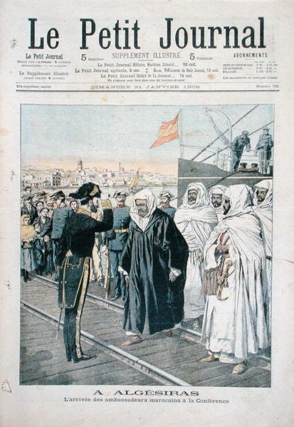 A marokkói nagykövetek érkezése az 1906-os algecirasi nemzetközi konferenciára, a Le Petit Journal címlapja, 1906. január 21. alkotó: French School