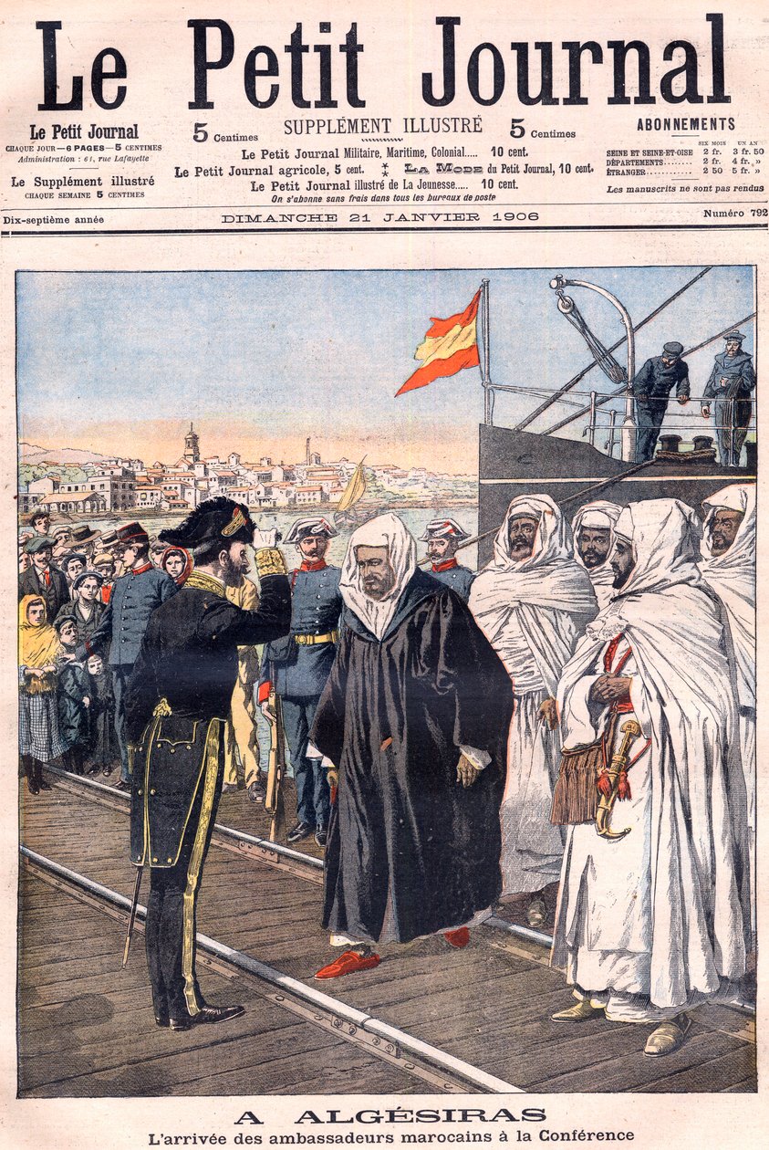A marokkói nagykövetek, köztük Sidi-Mohammed Torres érkezése az algecirasi konferenciára, a „Le Petit Journal”-ból, 1906. január – Az európai hatalmak és az Egyesült Államok nemzetközi konferenciája, amelyet Franciaország és Marokkó kapcsolatáról tartottak alkotó: French School