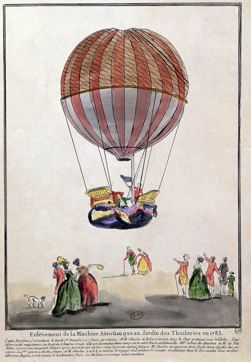 Az Aerostat felemelkedése a Jardin des Tuileries-ben, 1783. december 1. (toll, tinta és WC papíron) alkotó: French School