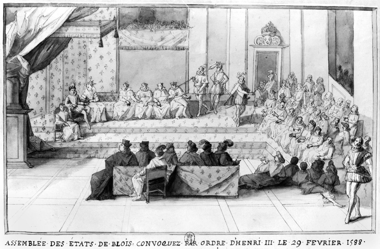 III. Henrik (1551-89), francia király (1574-89) által 1588. február 29-én összehívott Blois Estates gyűlése 1588 után. alkotó: French School