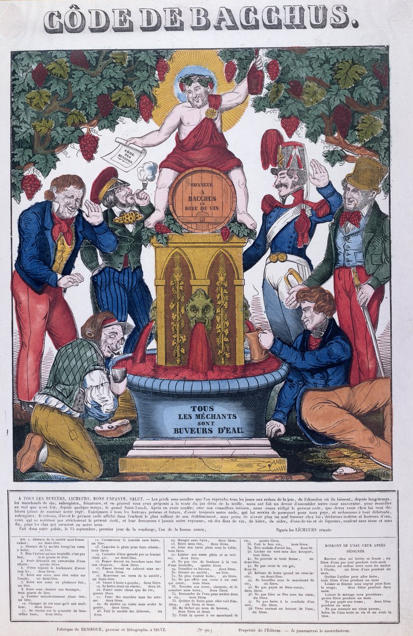 A Bacchus-kódex, Minden kellemetlen ember vízivó, karikatúra az alkoholizmusról, Imagerie de Metz, 1840 körül alkotó: French School