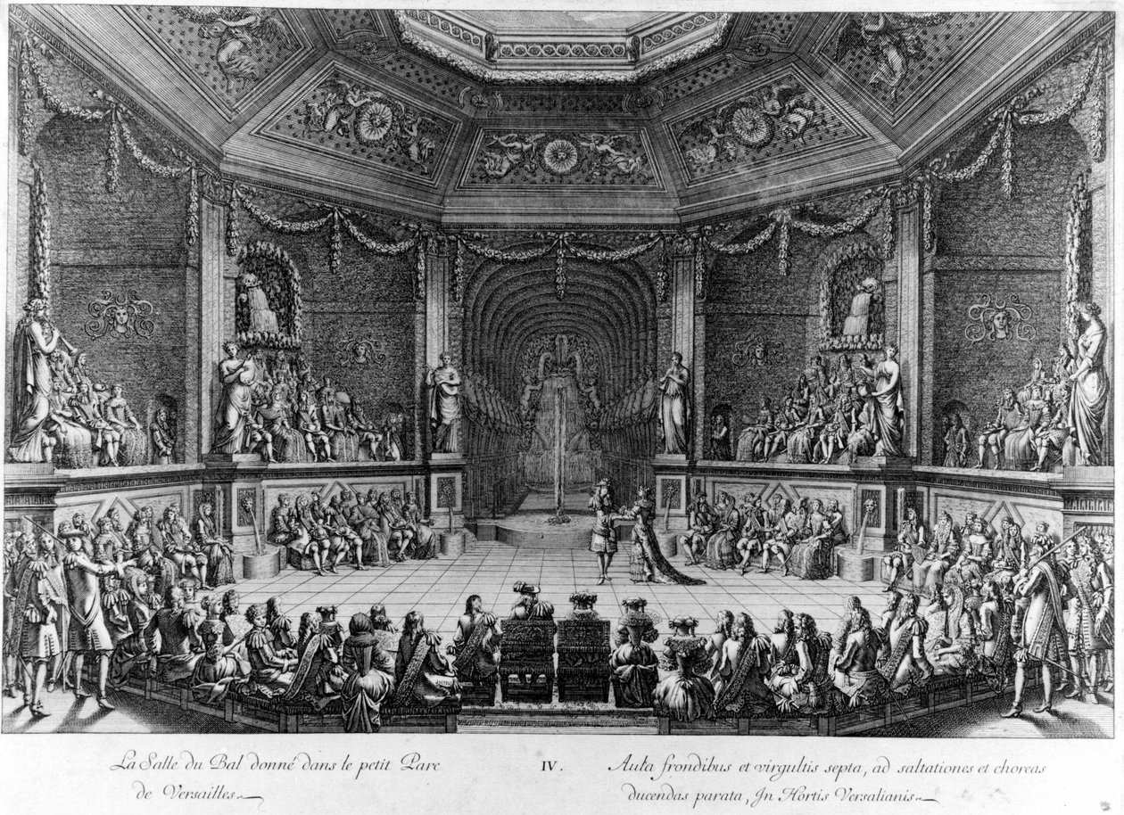 A bálterem a kis Parc de Versailles-ban, 1678-as metszet. alkotó: French School