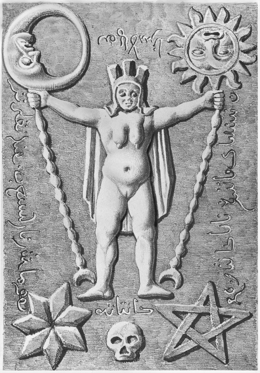 A templomosok Baphometje, egy kőkoporsó másolata, amelyet Essaroisban (Burgundia) találtak alkotó: French School
