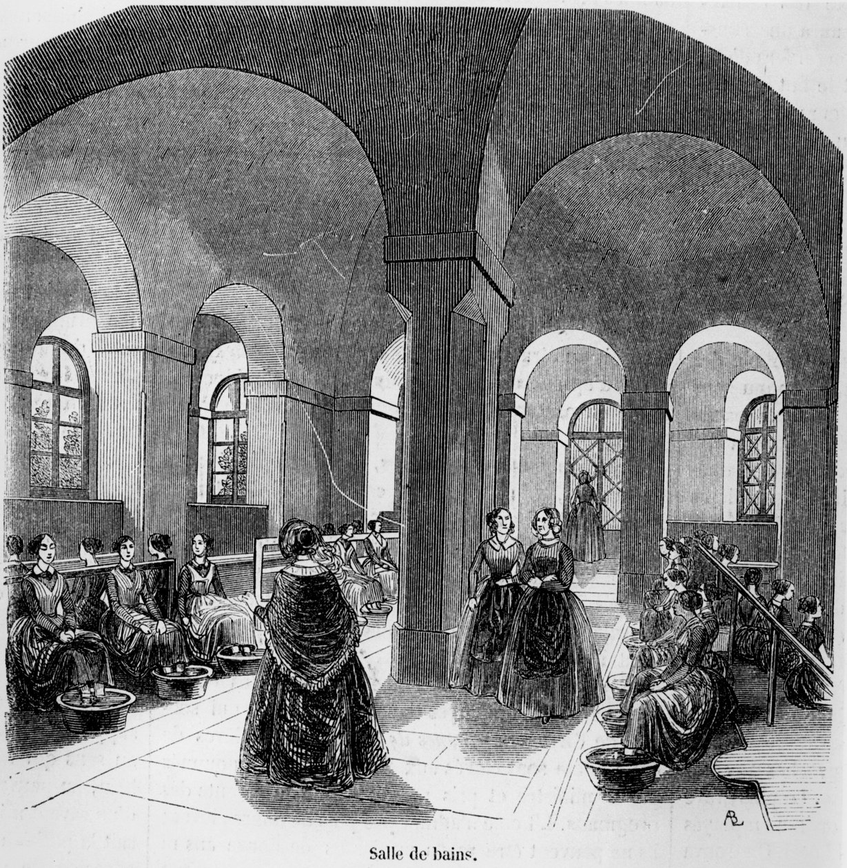 A Fürdőszoba a Fiatal Vakok Intézetében, Tableau de Parisban, Edmond Texiertől, 1852-ben alkotó: French School