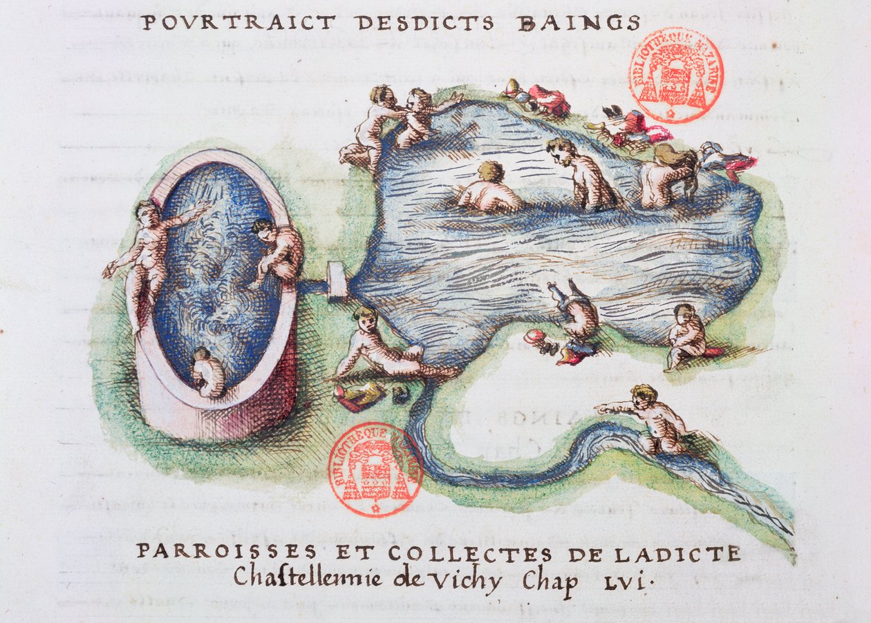 The Baths at Vichy, a Generale Description du Bourbonnais-ból Nicolas de Nicolay (1517-83) 1569 (wc papíron) alkotó: French School