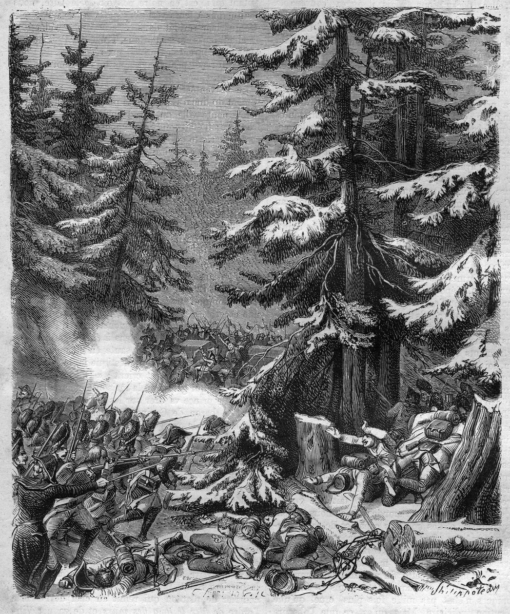 A Hohenlinden-i csata (München mellett, Németország) Frimaire, IX. 12-én (1800. december 3.) Jean Victor (Jean-Victor) Moreau tábornok francia csapatai és a Jean-Baptiste (Jean-Baptiste) főherceg által irányított osztrák és bajor erők között. ) Ausztria. alkotó: French School