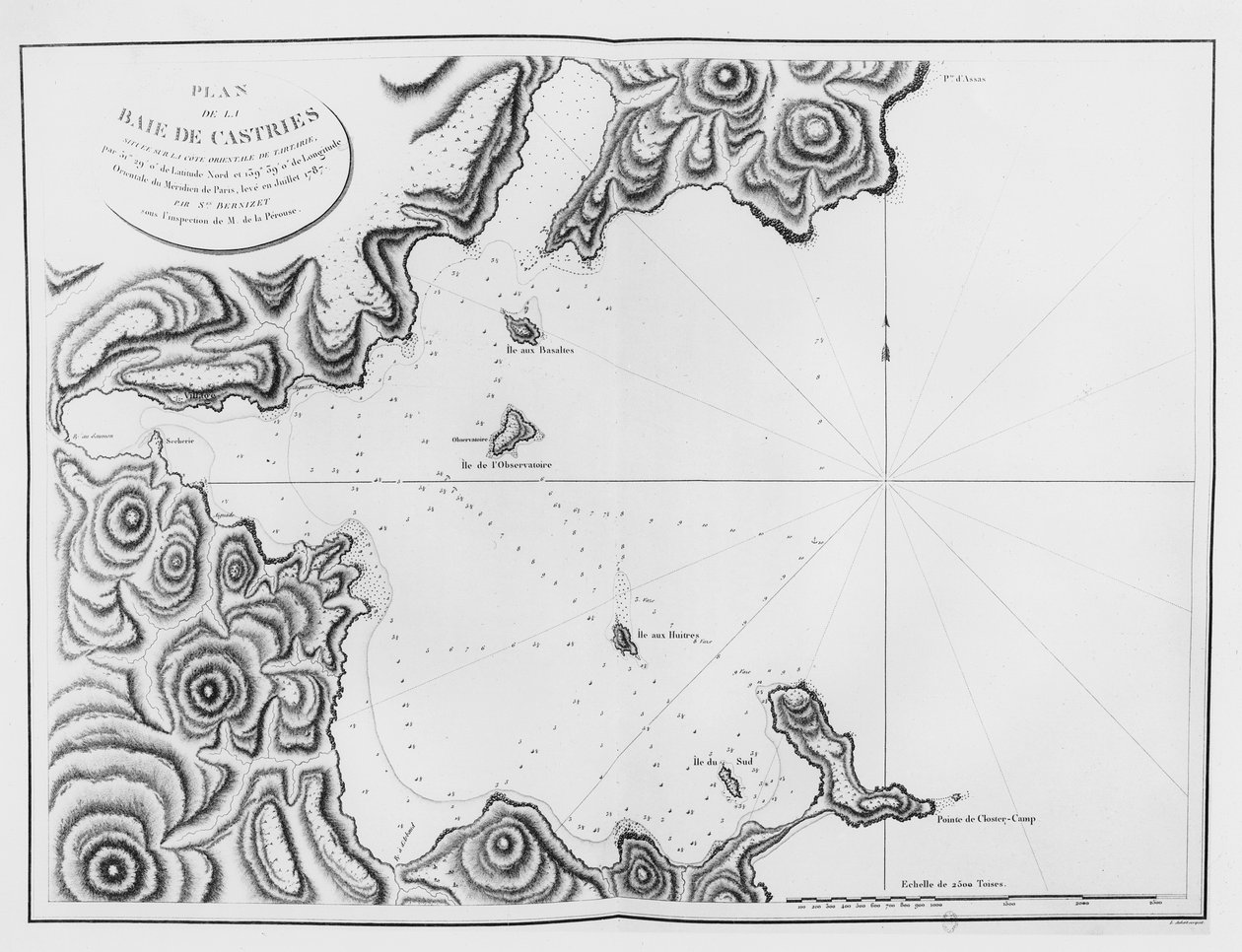 A Castries-öböl, a Tartári-egyenesben, a La Pérouse útitervből alkotó: French School