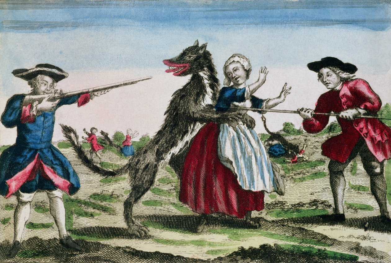 A Gevaudan fenevada, kiadó: Basset, 1764 (színes metszet) alkotó: French School