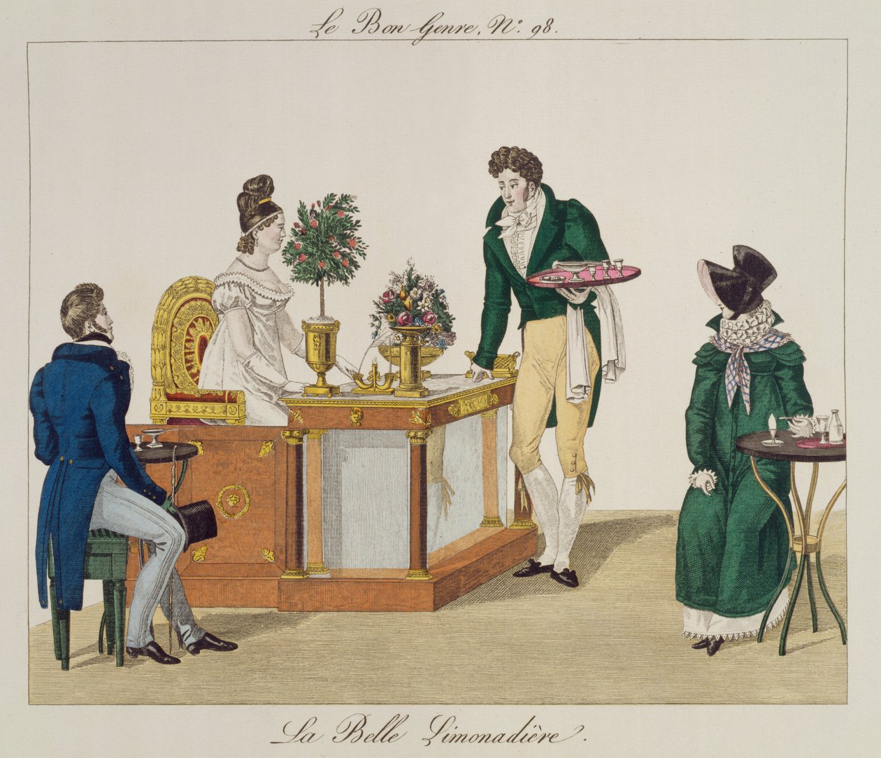 The Beautiful Limonade eladó, 98-as tányér a le Bon Genre-ből, 1810 körül (színes gravírozás) alkotó: French School