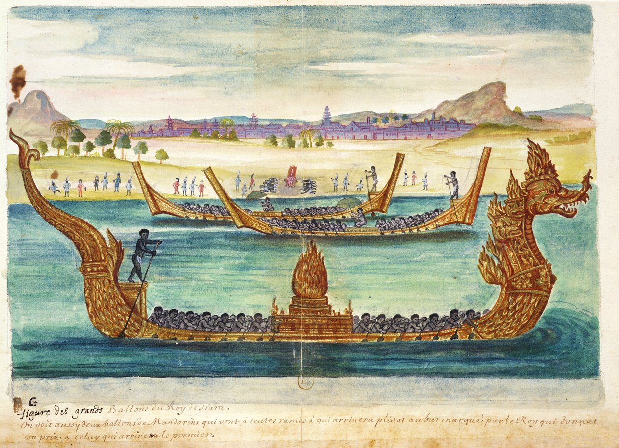 A sziámi király hajói, a sziámi jezsuiták beszámolójából, 1688 (wc papíron) alkotó: French School