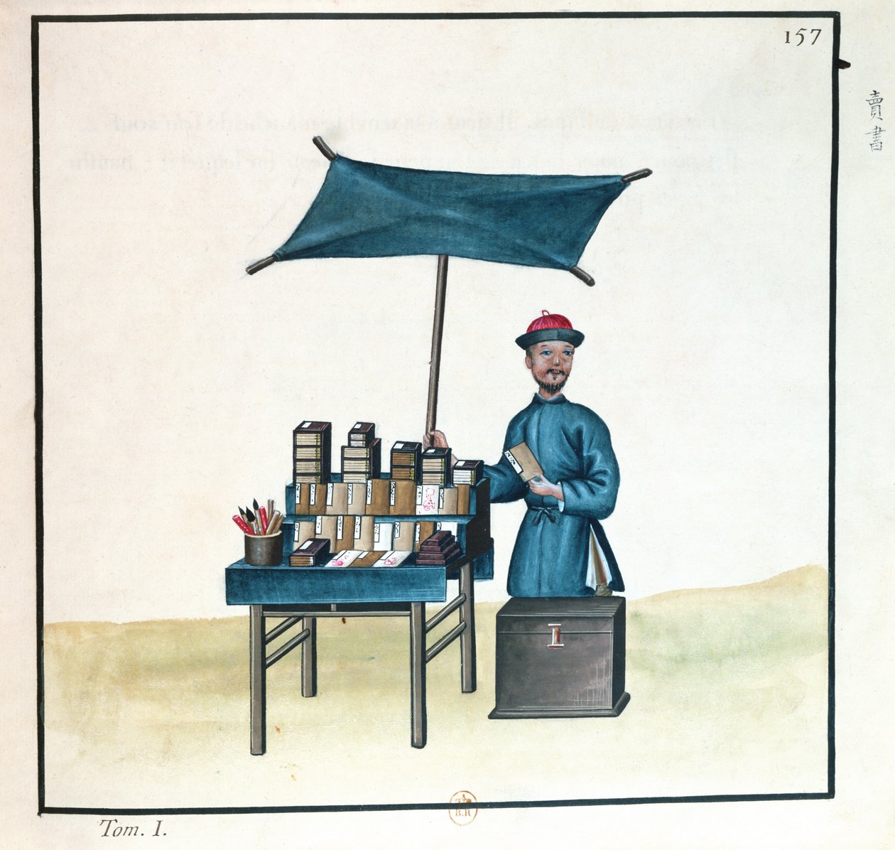 A könyvkereskedő egy könyvből, amely a pekingi utcai hívásokról szól, 1785 körül (wc és gouache papíron) alkotó: French School