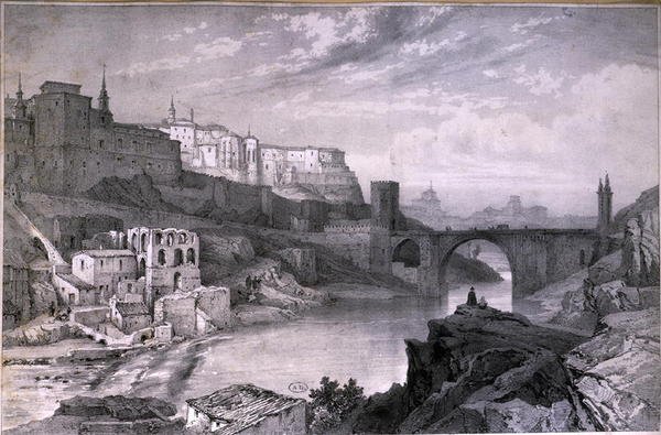 Az Alcantara-híd, Toledo (ceruza, papír) alkotó: French School