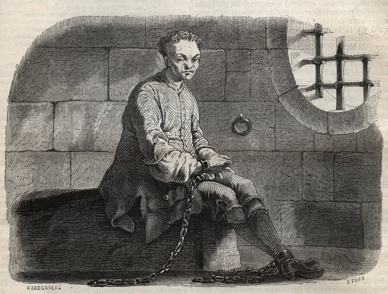 The Brigand Louis Dominique Garthausen dit Cartridge (1693-1721) a börtönben – Armand Fouquier (1817-18?) „Cuses celebres de tous les peuple” vésése 1858-1867 - magángyűjtemény alkotó: French School