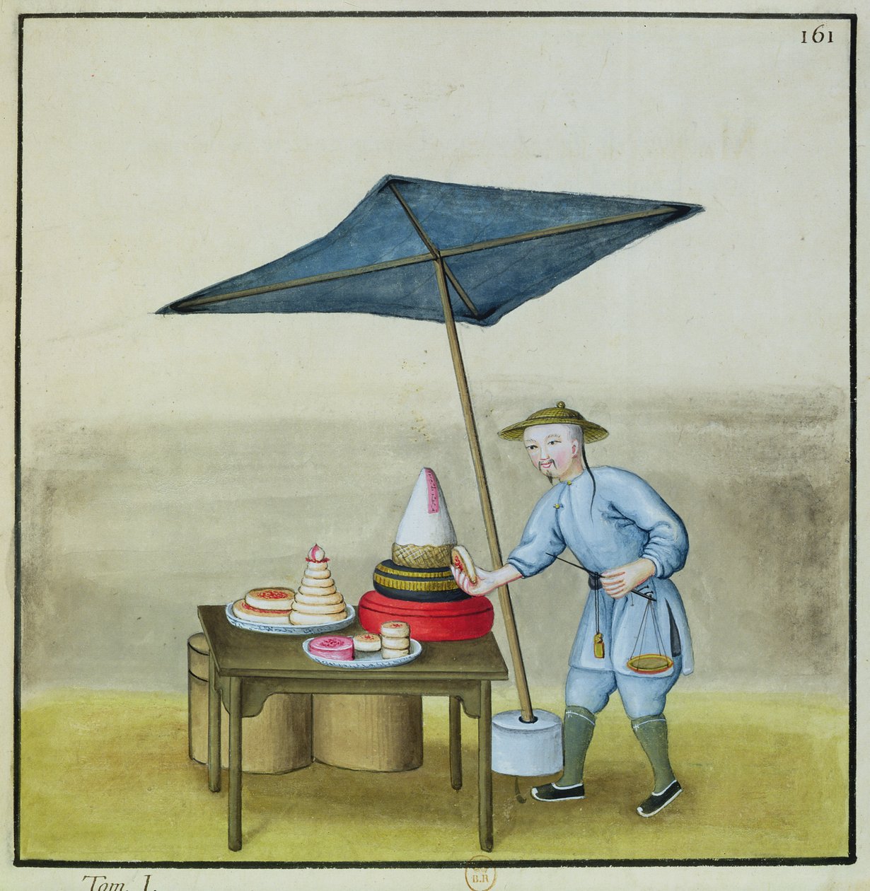 A süteményárus, a pekingi utcai hívásokról szóló könyvből, 1785 körül (wc és gouache papíron) alkotó: French School