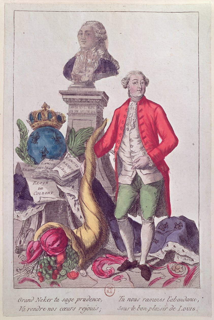 Jacques Necker (1732-1804) hívása, 1789. július 16. (színes metszet) alkotó: French School