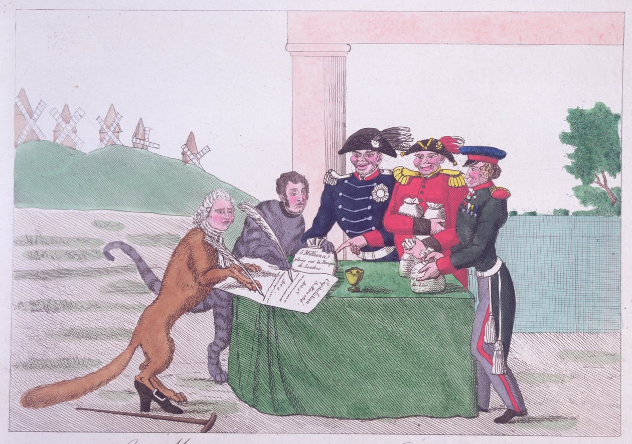 A kapituláció, Charles Maurice de Talleyrand-Perigord (1754-1838) karikatúrája 1814. március 30. alkotó: French School