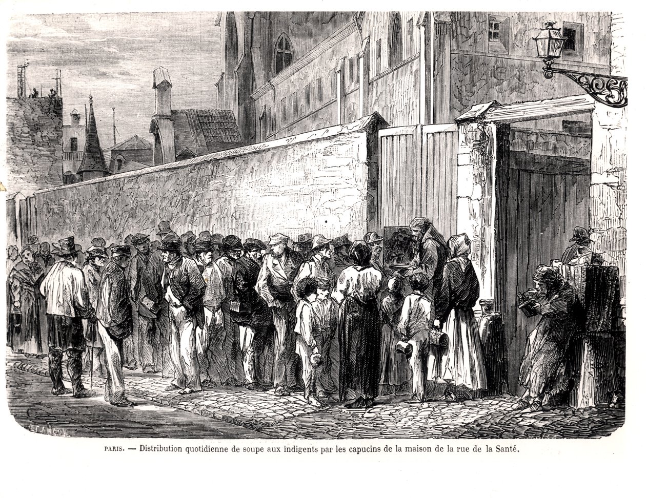 A rue de la Sante kapucinusai a napi levest osztják a szegényeknek, a Le Monde Illustre-ből, 1860 alkotó: French School