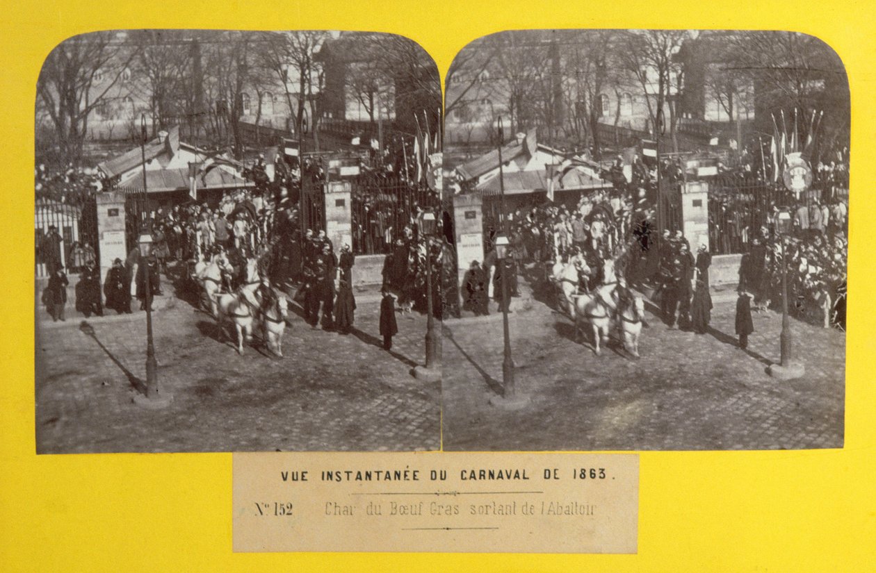 1863-as karnevál Párizsban, a kövér ökör úszó elhagyja a vágóhidat, sztereoszkópikus kilátás, 1863 alkotó: French School