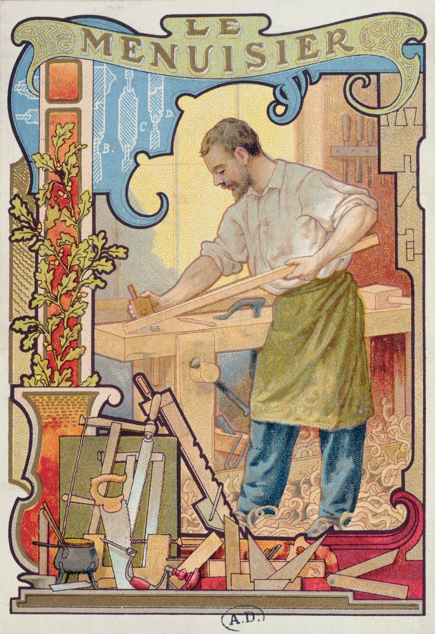 Az ács, illusztráció egy kézműves könyvből, 1899 körül alkotó: French School