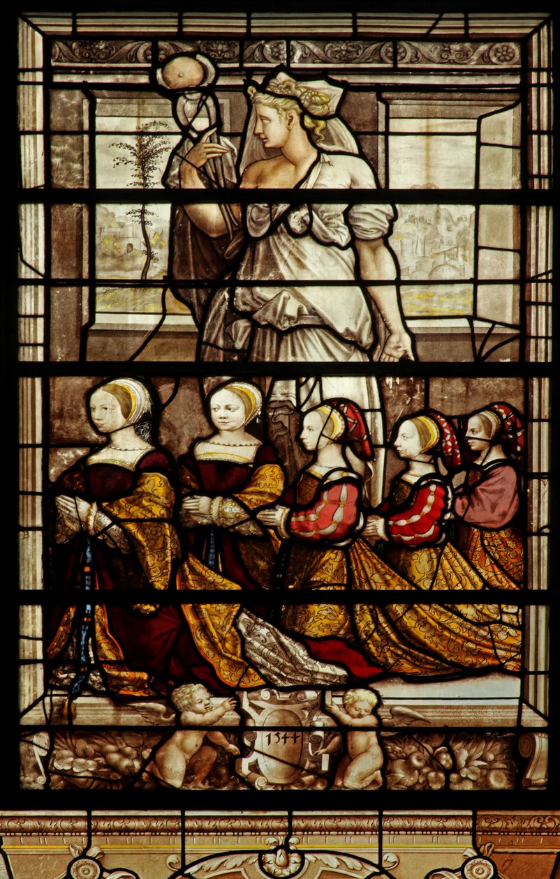 A kápolna északi ablaka: Szent Agatha anne de Montmorency lányaival alkotó: French School