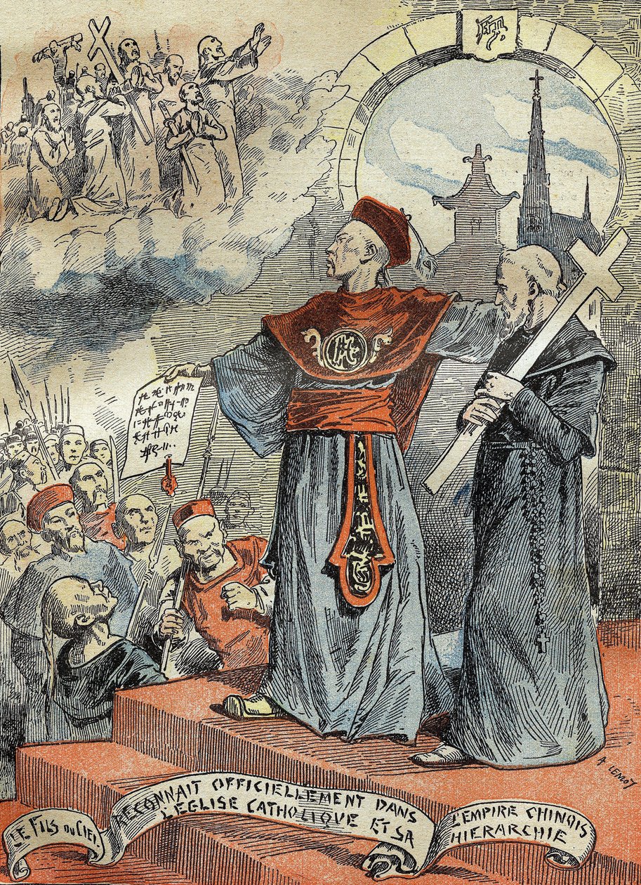 Guangxu kínai császár (Kouang-siu vagy Kouang Siu) (1872-1908) hivatalosan elismerte a katolikus egyházat és annak hierarchiáját. Metszet a „” Le Pelerin”-ben” 1899.05.25. alkotó: French School