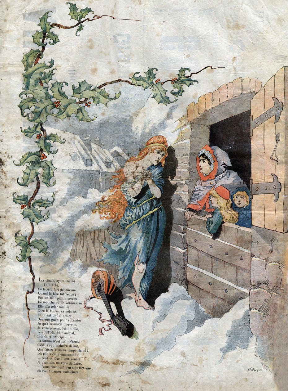 A Cigale és a Hangya. Jean de La Fontaine (1621-95) meséi. Michelet SC illusztrációja. század vége. alkotó: French School