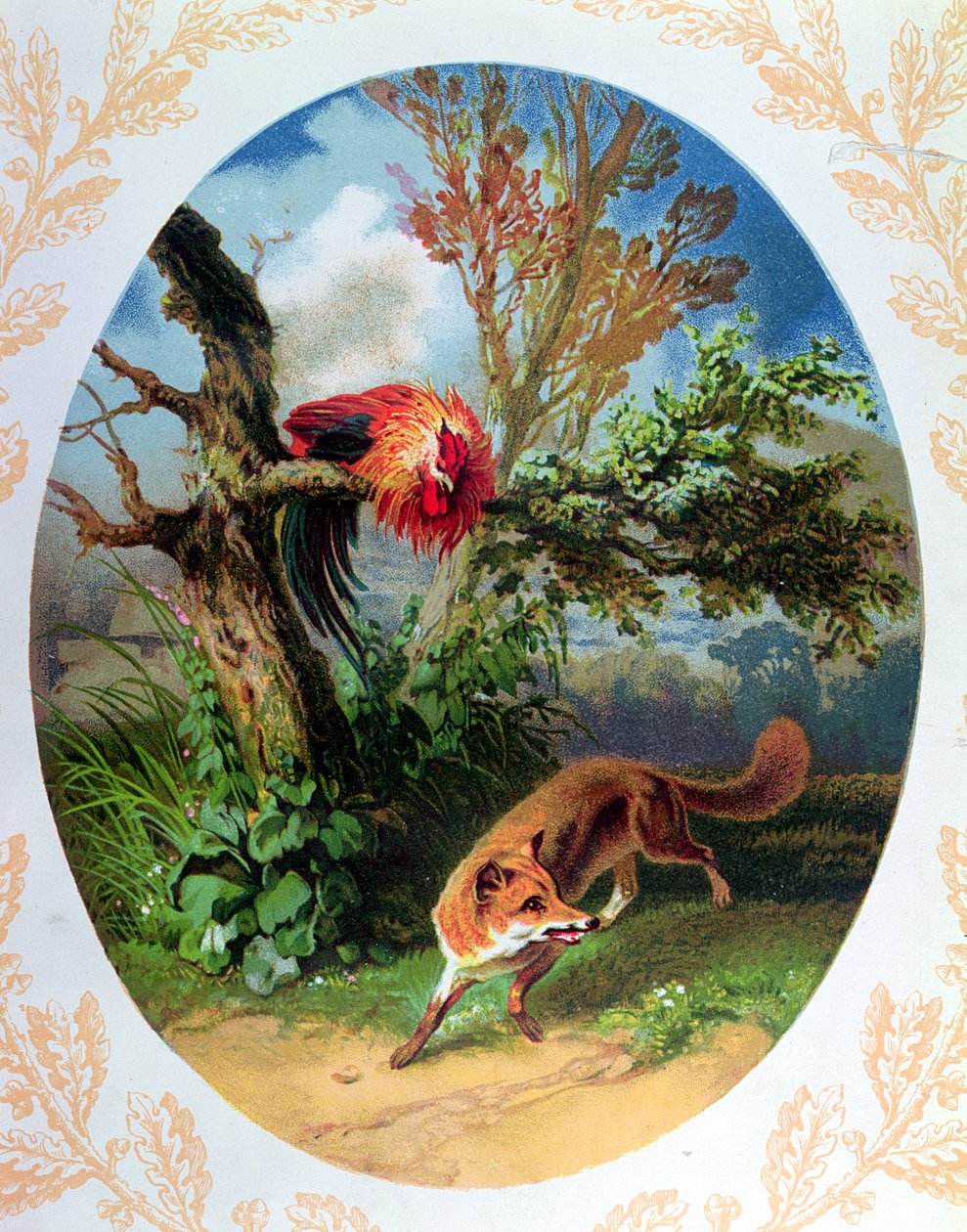 A kakas és a róka, illusztráció: Jean de la Fontaine (1621-95) 1860-80 körül alkotó: French School