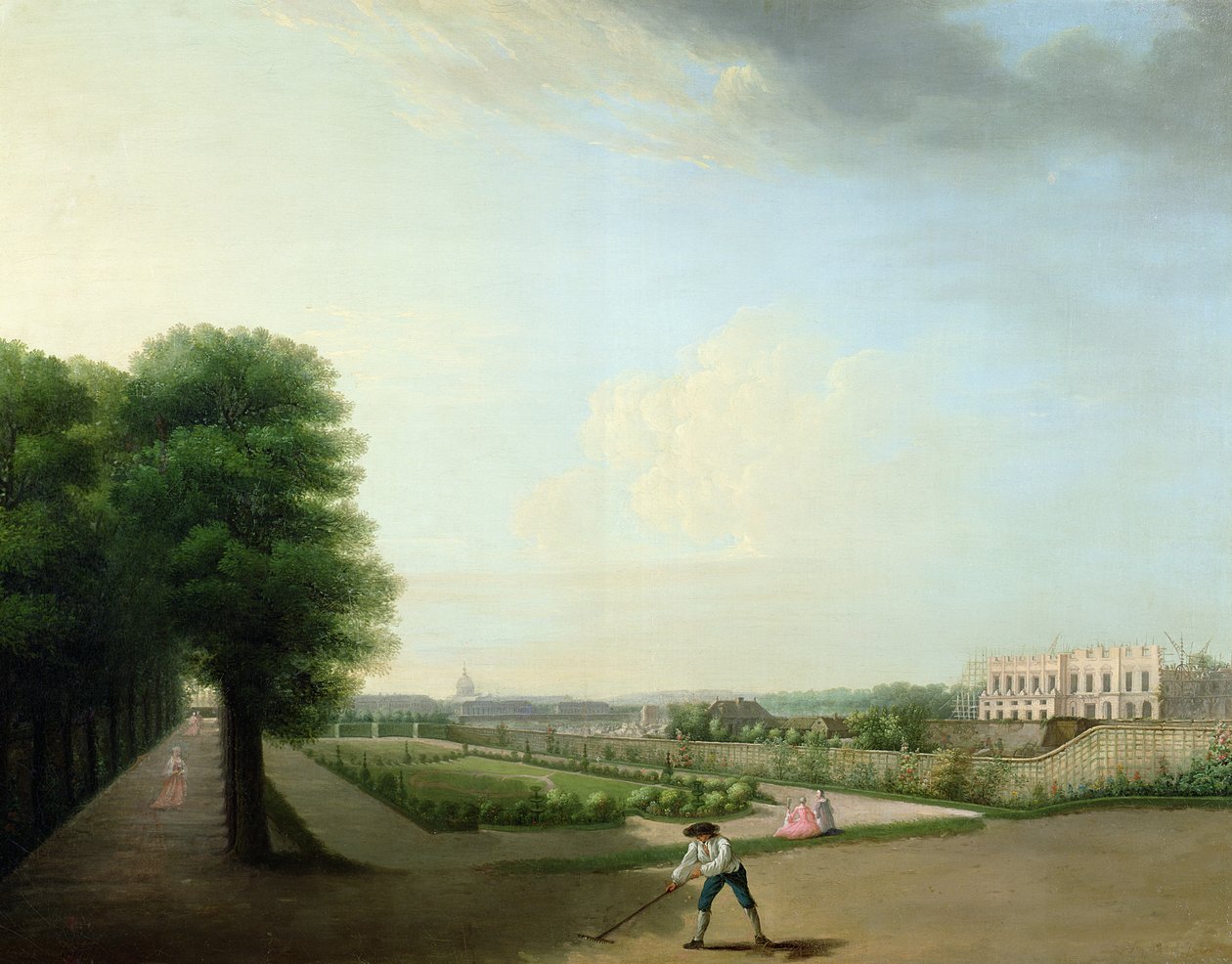 A XV. Lajos tér építése a Hotel de Resnel kertjéből, 1760 körül alkotó: French School