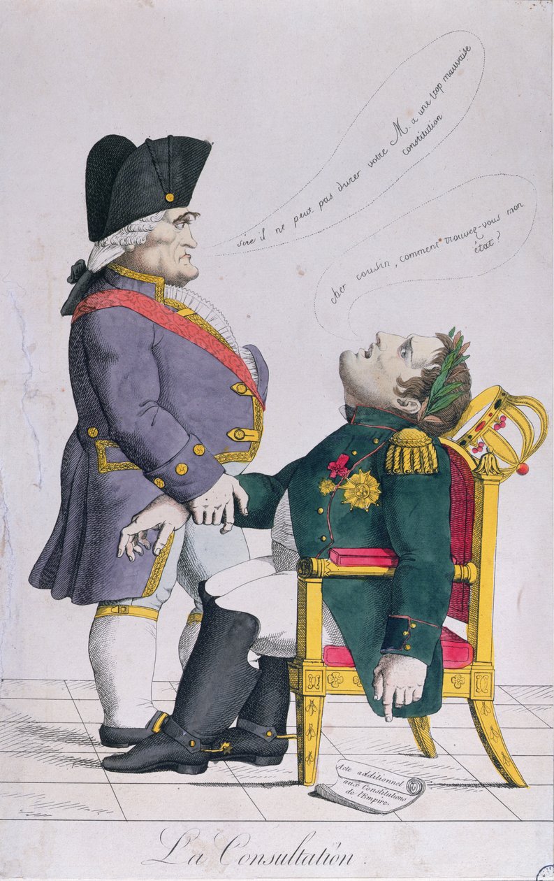 A Konzultáció, Cambaceres (1753-1824) és Napóleon (1769-1821) karikatúrája 1810-1414 körül alkotó: French School