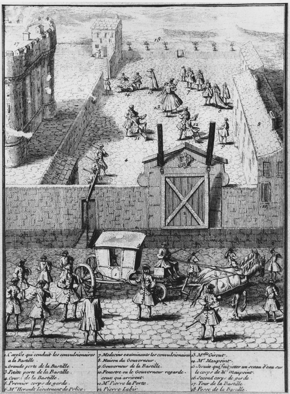Saint-Medard görcsrohamait a La Bastille-i börtönbe vitték, 1730 körül alkotó: French School