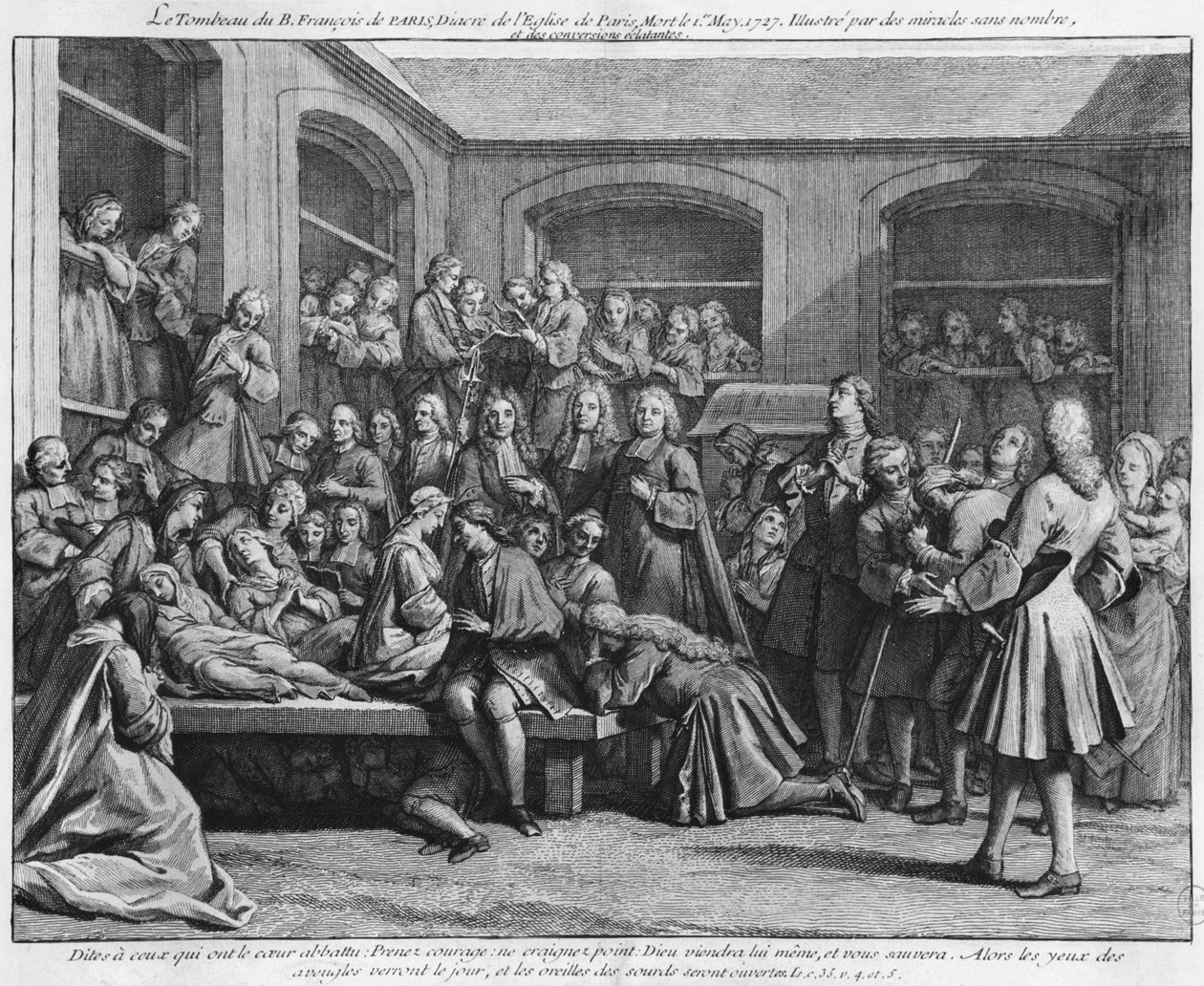 A párizsi Saint-Medard plébánia temető görcsösei, Louis Basile Carre de Montgeron (1686-1754) illusztrációja: La verite des miracles de M. de Paris... alkotó: French School