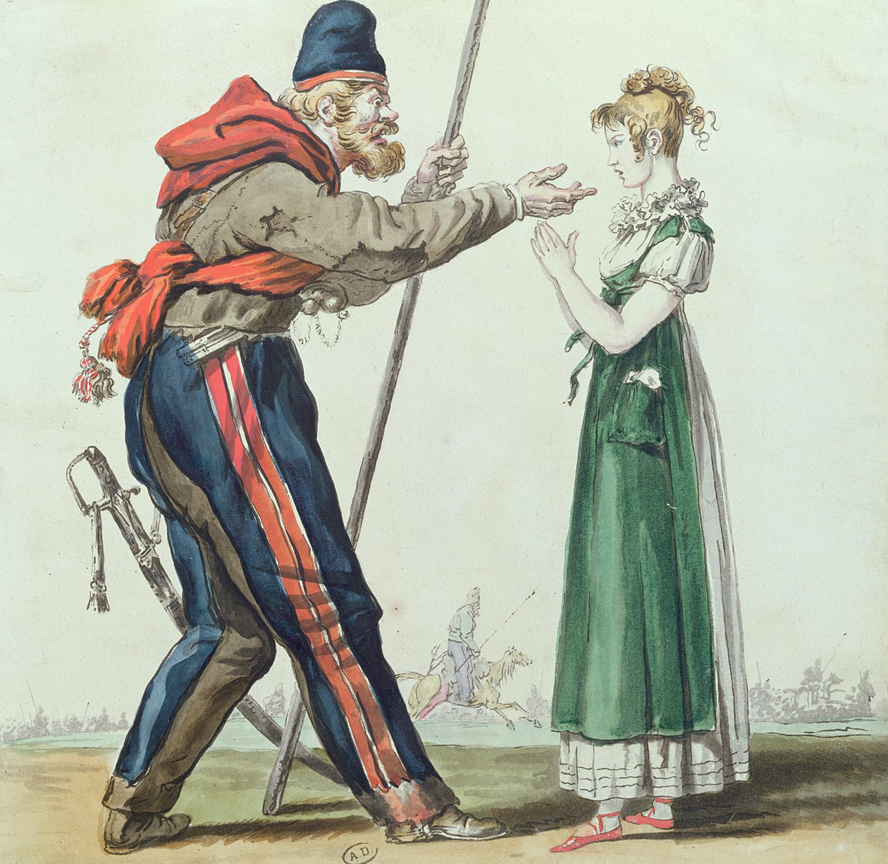 A kozák Párizsban, 1815 körül (toll, tinta és WC papíron) alkotó: French School
