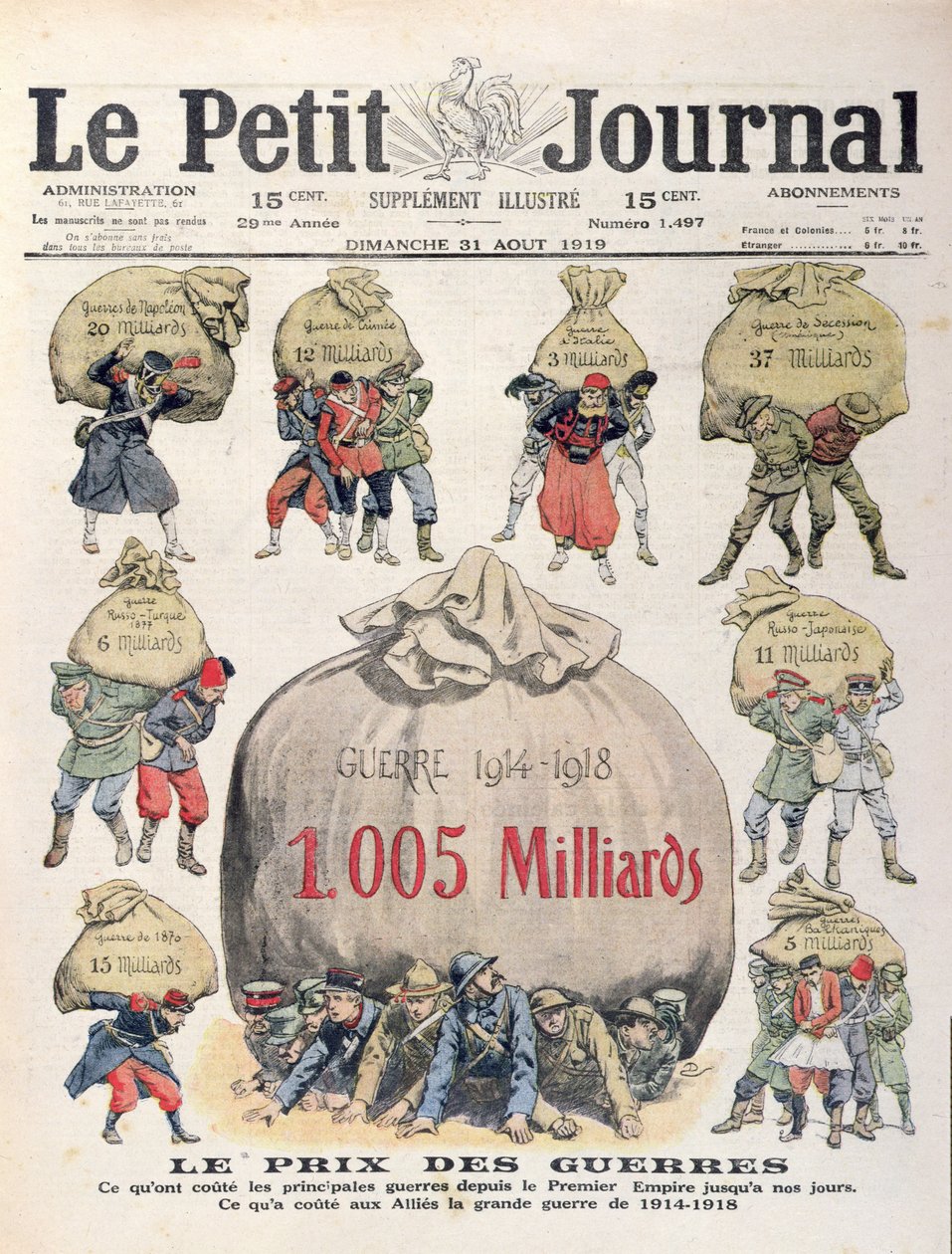 A háborúk költsége a napóleoni időszaktól az első világháborúig, a Le Petit Journal címlapja, 1919. augusztus 31. alkotó: French School