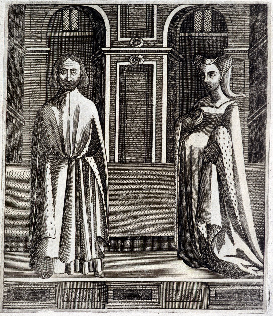 Poitiers és Toulouse grófja Alphonse (1220-1271) és felesége, Jeanne (VII. Raymond lánya) (1220-1271) – Guillaume de Catel, Toulouse „Histoire des counts de Toulouse” című művében alkotó: French School