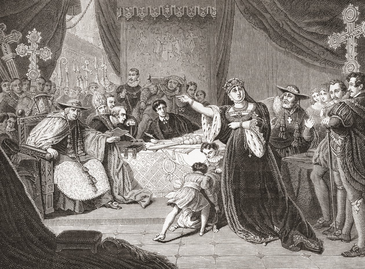 George Henry Harlow Katharine királynő perének bírósága, Mrs. Siddons Katharine királynőként ábrázolva Shakespeare Henrik VIII. A Histoire des Peintres-ből, École Anglaise, 1867-ben (litho) alkotó: French School