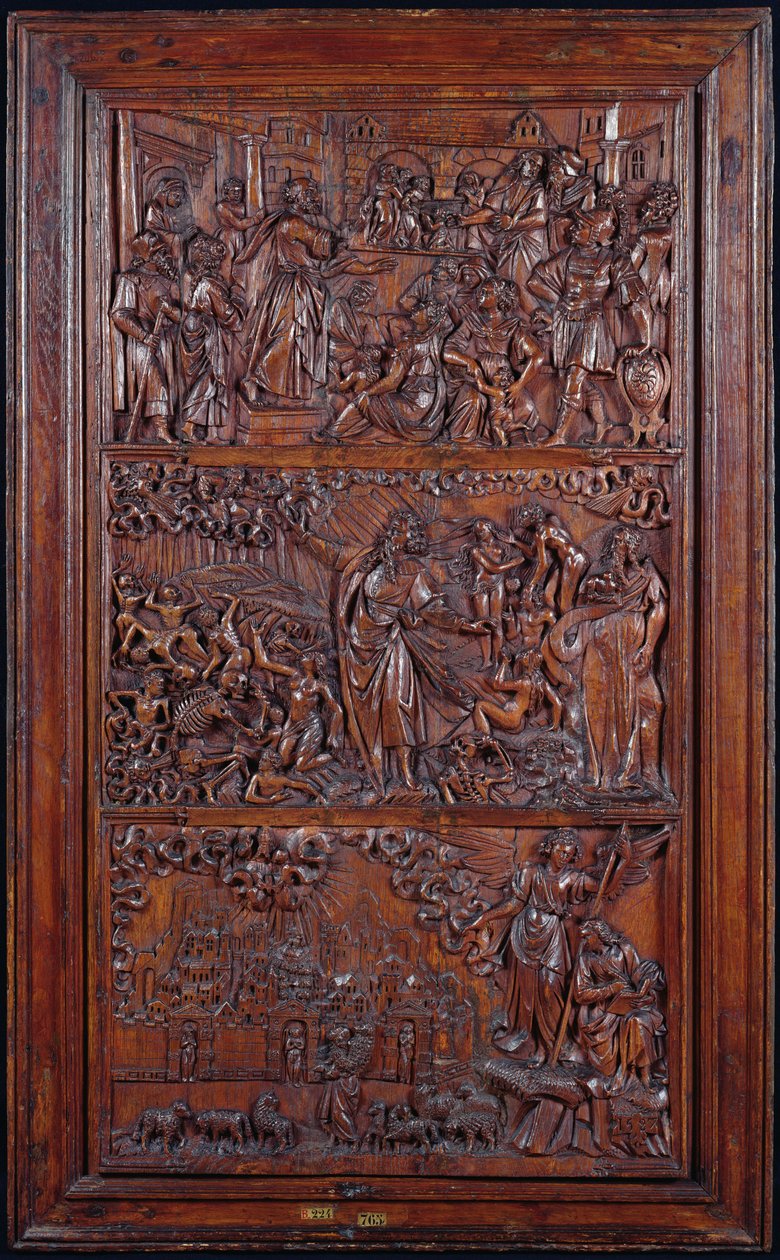 The Credo, Panel IV: The Remission of Sins, Ezékiel vízió a száraz csontokról és St. Johns Vision of Jeruzsálem, 1587 (fa) (lásd még: 414036-8) alkotó: French School
