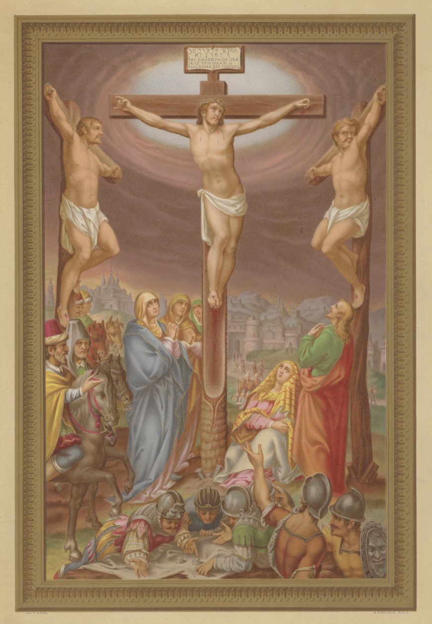 A keresztre feszítés (chromolitho) alkotó: French School